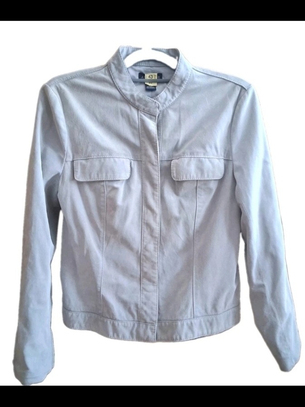 Ann Taylor Leather Jacket Womens Sz10 Gray W/green Undertones Lined Snap Closure